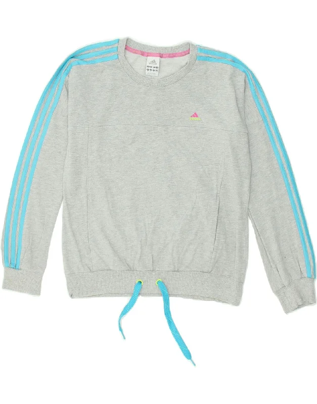 ADIDAS Womens Sweatshirt Jumper UK 14 Large Grey Cotton Hoodie with Distressed Vintage Worn