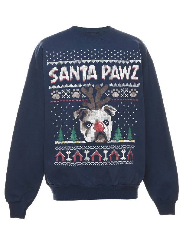 Animal Design Christmas Sweatshirt - M Hoodie with Hem Ribbing Snug Secure