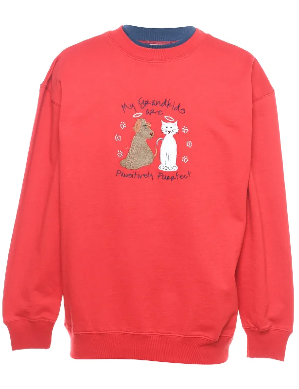 Animal Design Christmas Sweatshirt - M Hoodie with Hem Lace Feminine Delicate