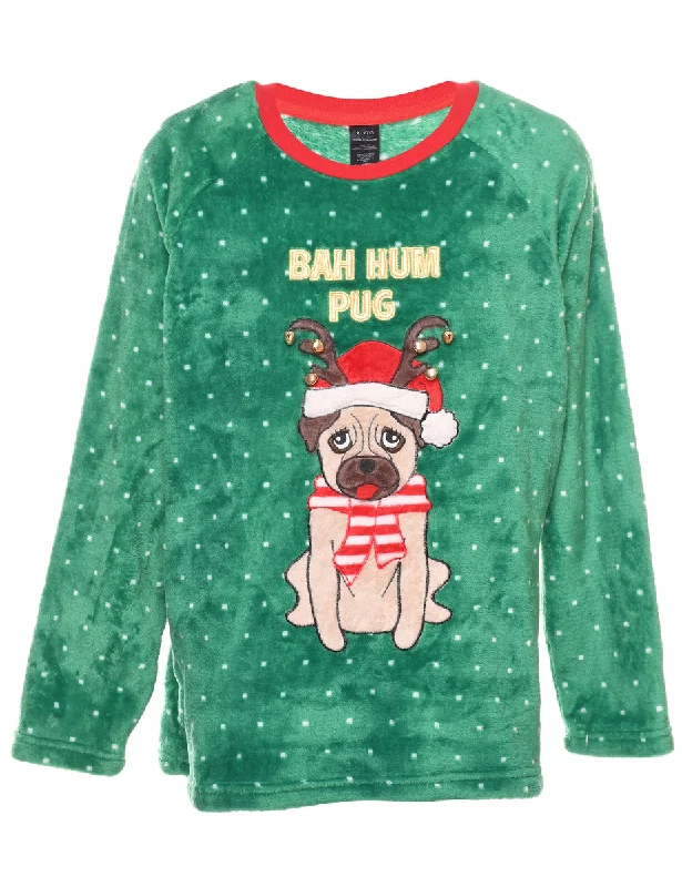 Animal Design Christmas Sweatshirt - XL Hoodie with Hem Contrast Bold Stylish