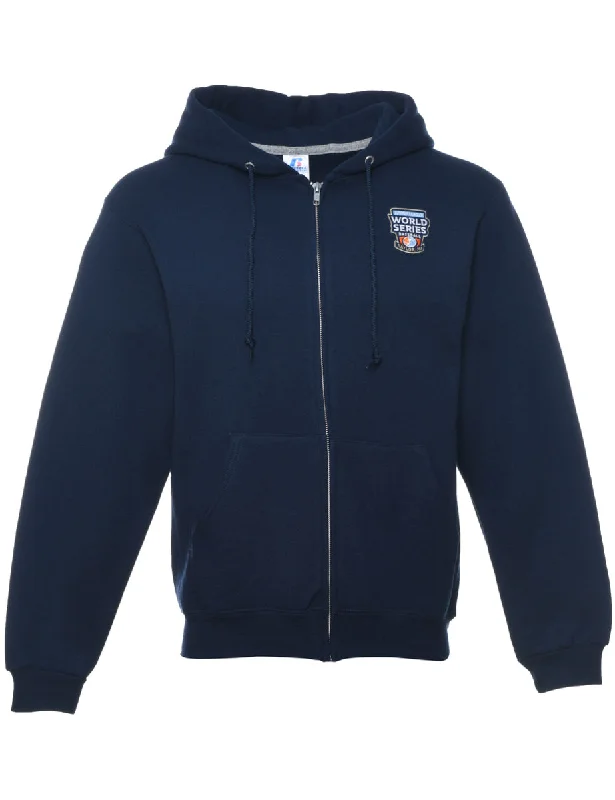 Baseball Navy Embroidered Hooded Sweatshirt - S Hoodie with Camouflage Military Edgy