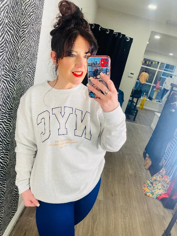 Bridget NYC Sweatshirt - Grey Hoodie with Raglan Sleeves Sporty Comfortable