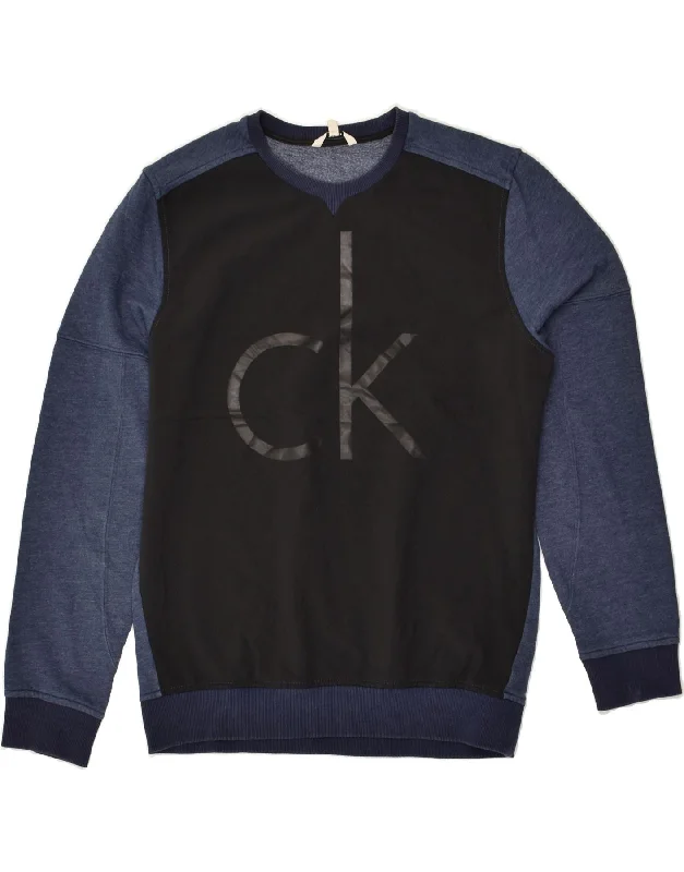 CALVIN KLEIN Womens Graphic Sweatshirt Jumper UK 16 Large Navy Blue Hoodie Jacket Zipper Layering