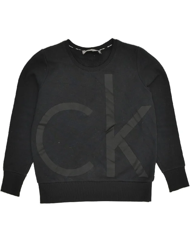 CALVIN KLEIN Womens Graphic Sweatshirt Jumper UK 8 Small Black Cotton Hoodie with Oversized Fit Loose Comfortable