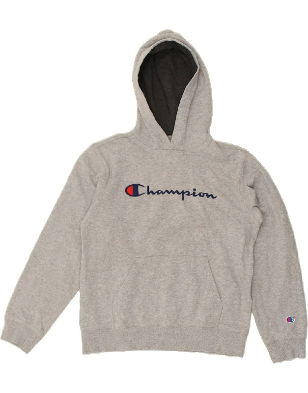 CHAMPION Womens Graphic Hoodie Jumper UK 18 XL Grey Cotton Hoodie with Ribbed Neckline Snug Warm