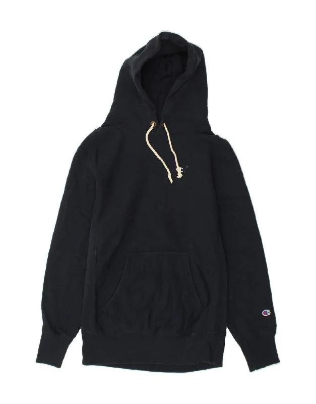 CHAMPION Womens Hoodie Jumper Medium Navy Blue Cotton Hoodie with Sequins Glamorous Eye-catching