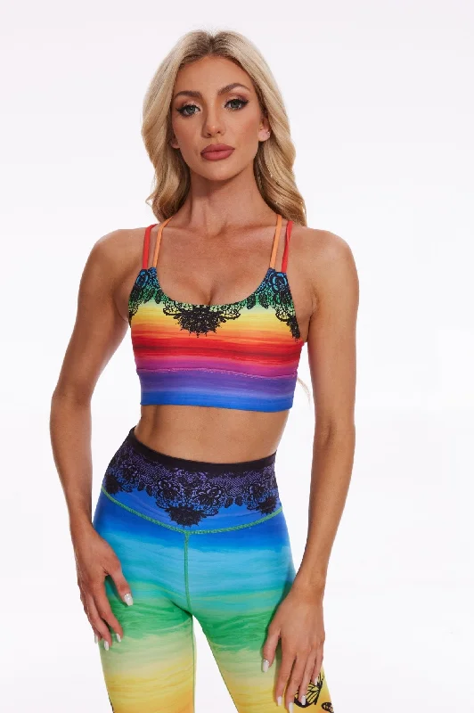 Colorful Horizon Lace Strappy Sports Bra Supportive Sports Bra