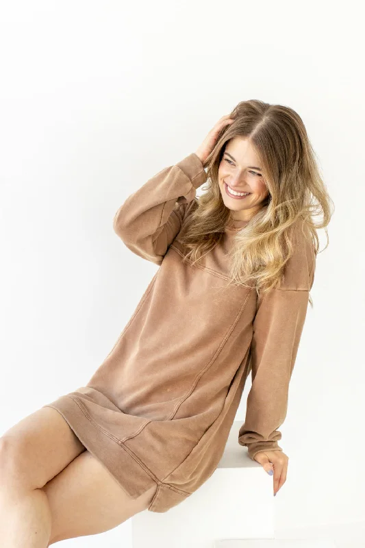 Comfy Cool Oversized Sweatshirt Mini Dress Hoodie with Puffed Sleeves Voluminous Trendy