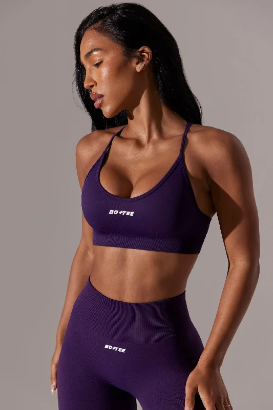 Scoop Neck Multi Strap Sports Bra in Purple Sleek Push-Up Bra