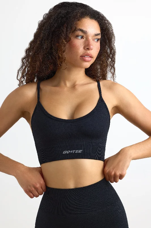 Super Sculpt Seamless Scoop-Neck Sports Bra in Black Lightweight Cotton Bra