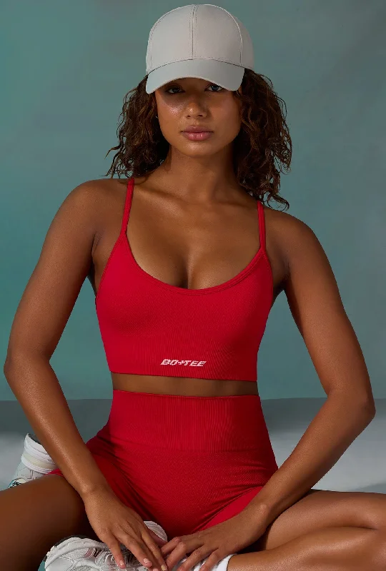 Super Sculpt Scoop Neck Sports Bra in Tango Red Elegant Satin Bralette