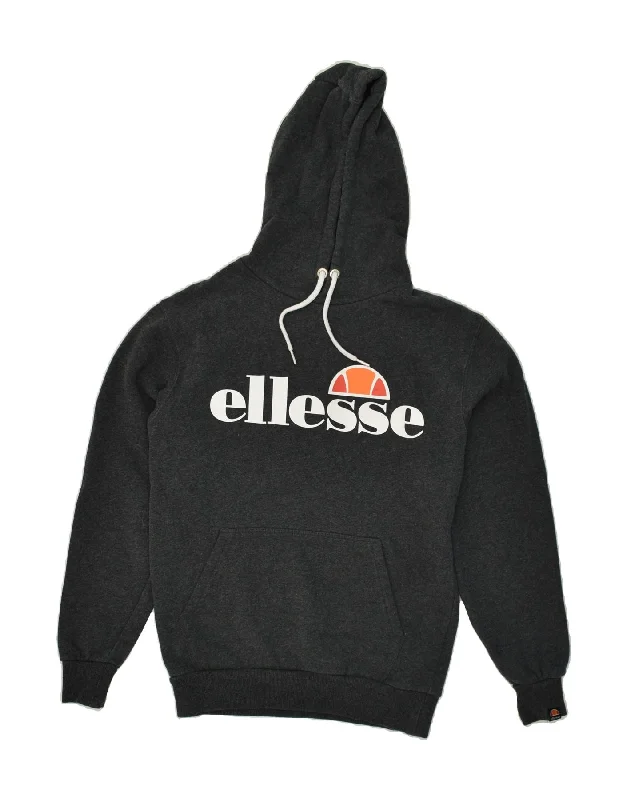 ELLESSE Womens Graphic Hoodie Jumper UK 10 Small Grey Cotton Hoodie with Monochrome Minimalist Simple