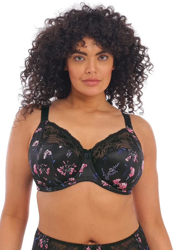 ELomi Morgan Full Cup Bra, Black Floral Lacy Underwire Bra