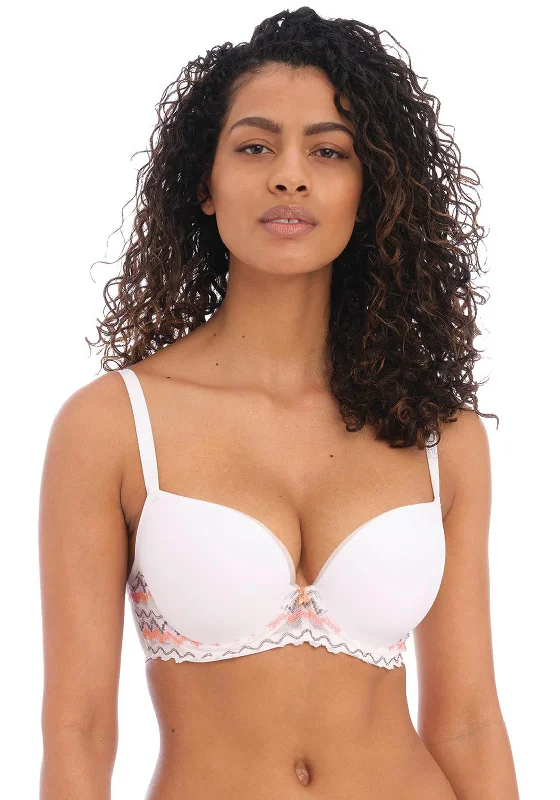 Freya Festival Vibe Moulded Plunge Bra, White Multi Supportive Sports Bra