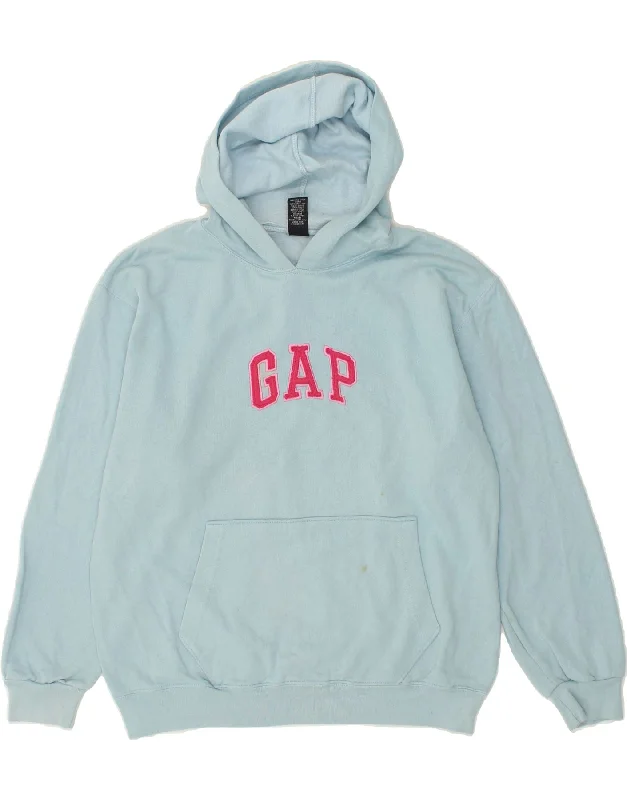 GAP Womens Graphic Hoodie Jumper UK 16 Large Blue Cotton Hoodie with Metallic Shiny Futuristic