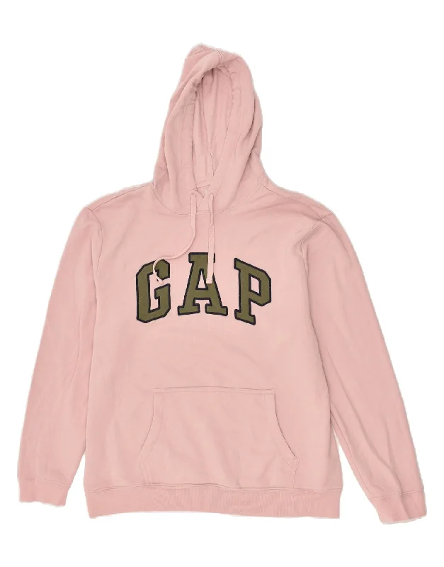 GAP Womens Graphic Hoodie Jumper UK 16 Large Pink Cotton Hoodie with Drawstring Waist Adjustable Fitted