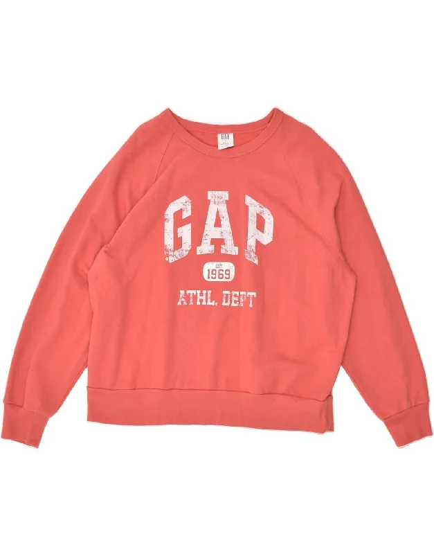 GAP Womens Graphic Sweatshirt Jumper UK 18 XL Pink Cotton Hoodie with Hem Detail Decorative Unique