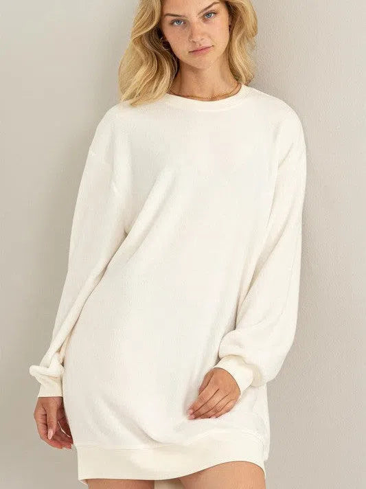 Give Me that Flirty Touch Crewneck Sweatshirt Dress Hoodie with Color Block Contrast Stylish