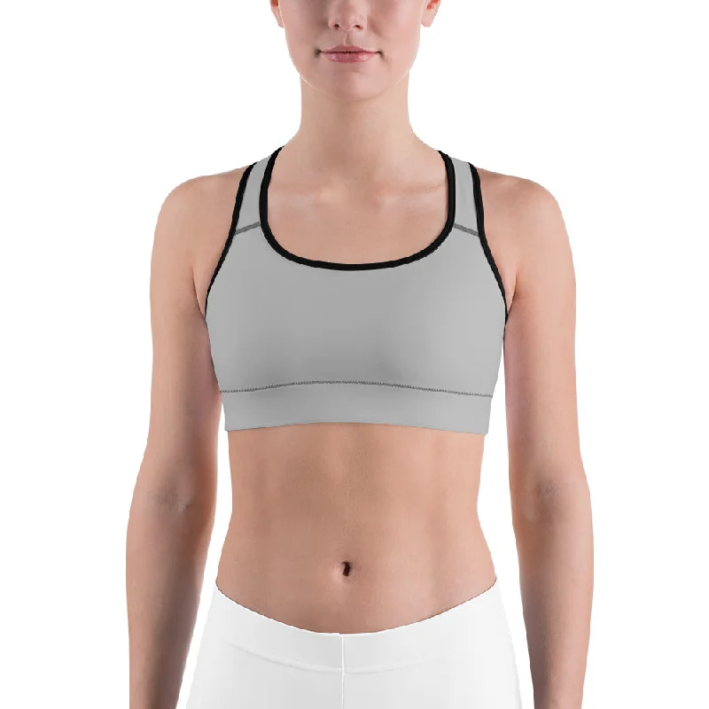 Grey Solid Color Sports Bra, Solid Color Modern Unpadded Gym Bra For Ladies - Made in USA/EU/MX Cozy Wire-Free Bra