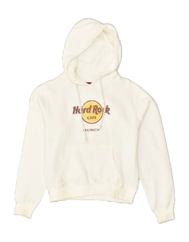 HARD ROCK CAFE Womens Munich Graphic Hoodie Jumper UK 10 Small White Hoodie with Batwing Sleeves Loose Dramatic