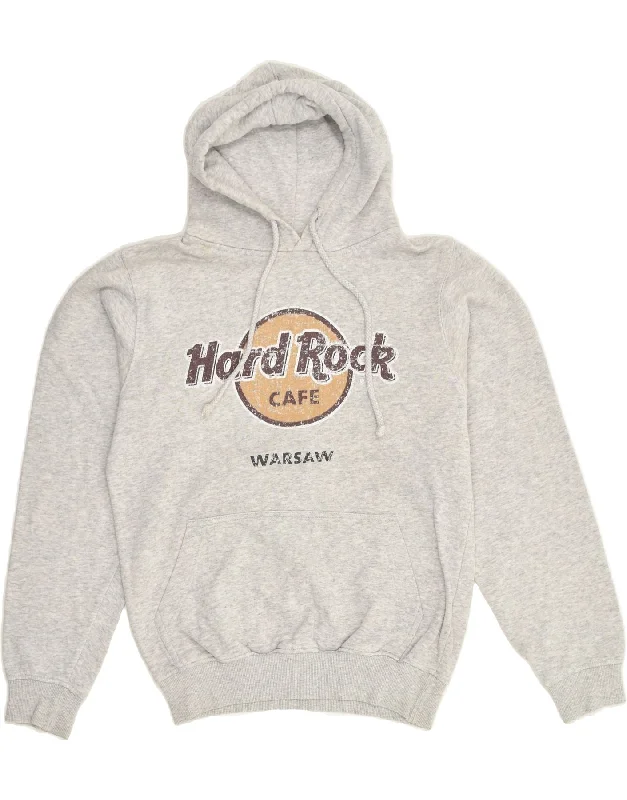 HARD ROCK CAFE Womens Warsaw Graphic Hoodie Jumper UK 10 Small Grey Cotton Hoodie with Applique Textured Unique