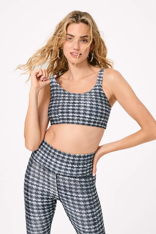 Hi-Shine Scoop Neck Bra in Houndstooth Elegant Silk Bra