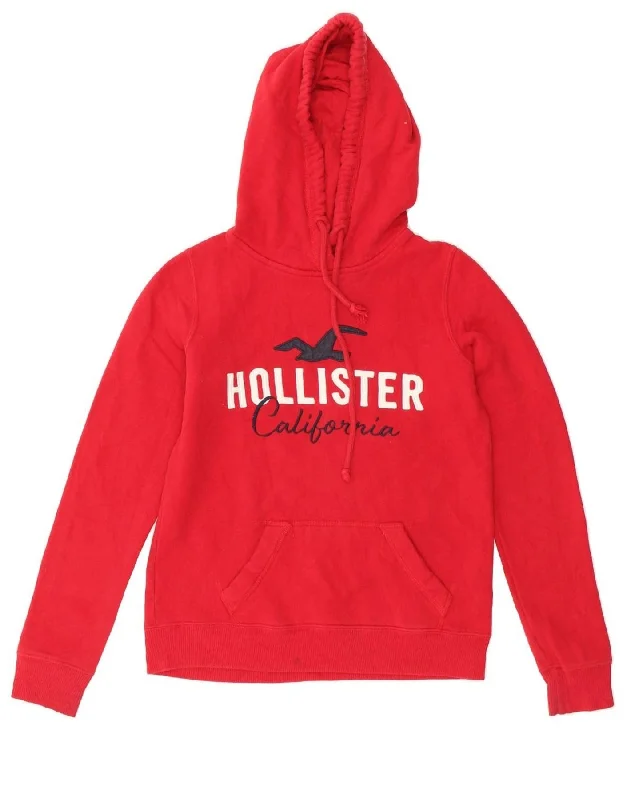 HOLLISTER Womens Graphic Hoodie Jumper UK 6 XS Red Cotton Hoodie with Crew Neck Simple Timeless