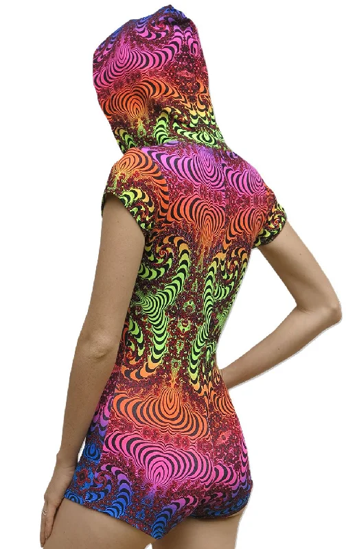 Hooded Playsuit : Rainbow Fractal Hoodie with Slim Fit Tailored Modern