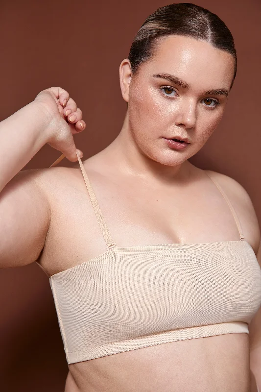 Soft Mesh Bandeau Bra in Beige Stretchy Full Coverage