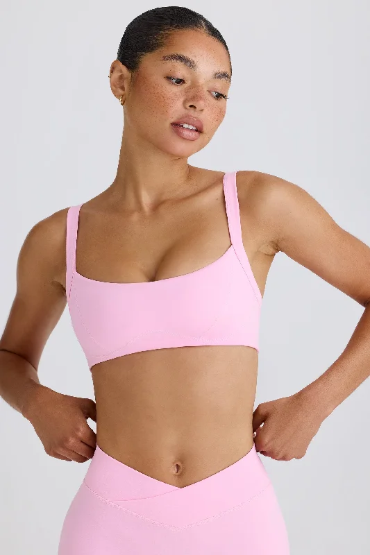 Soft Active Contrast-Trim Sports Bra in Bubblegum Pink Soft Cup Bralette