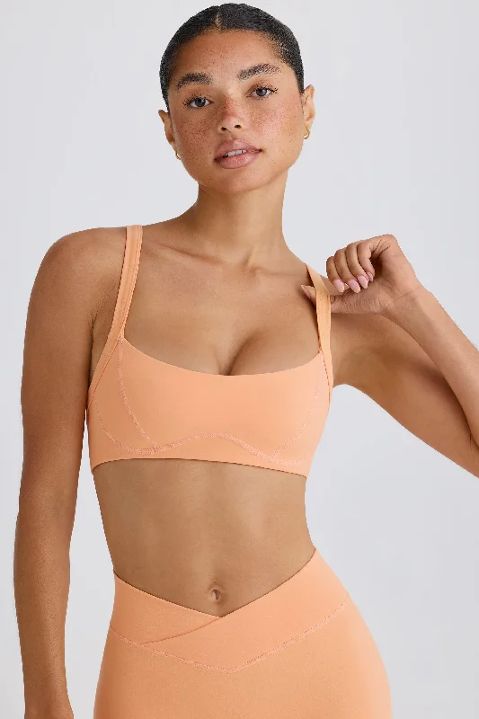 Soft Active Contrast-Trim Sports Bra in Peach Adjustable Bra Straps