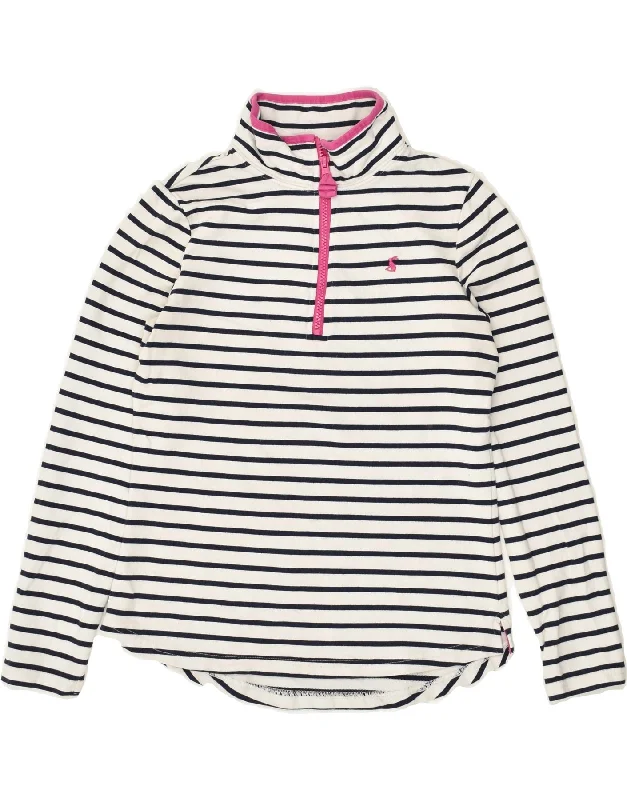 JOULES Womens Zip Neck Sweatshirt Jumper UK 10 Small White Striped Cotton Hoodie with Velcro Closure Adjustable Secure