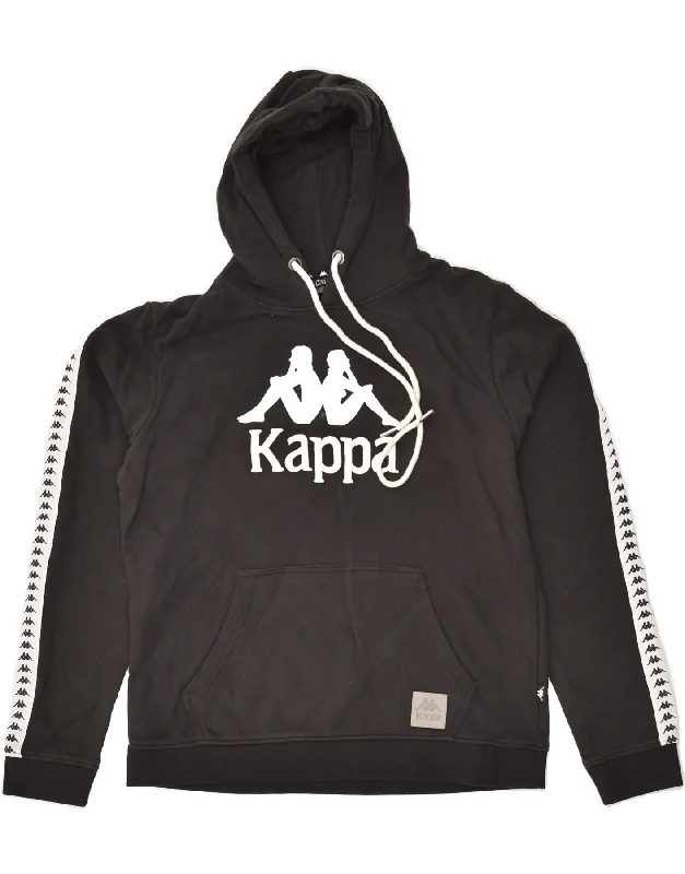 KAPPA Womens Graphic Hoodie Jumper UK 18 XL Black Cotton Hoodie with Side Slits Relaxed Casual