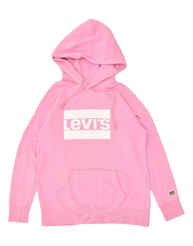 LEVI'S Womens Graphic Hoodie Jumper UK 10 Small Pink Cotton Hoodie with Patch Decorative Personalized