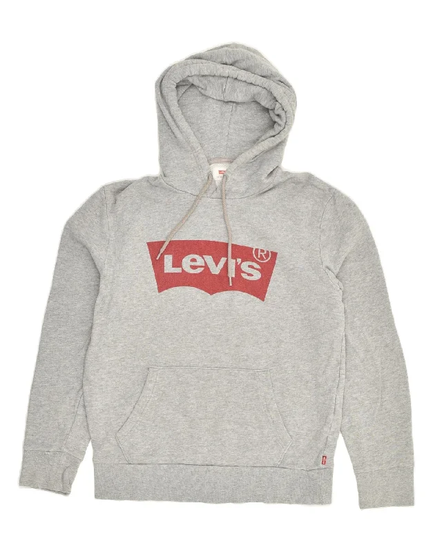 LEVI'S Womens Graphic Hoodie Jumper UK 8 Small Grey Cotton Hoodie with Lining Warm Insulated