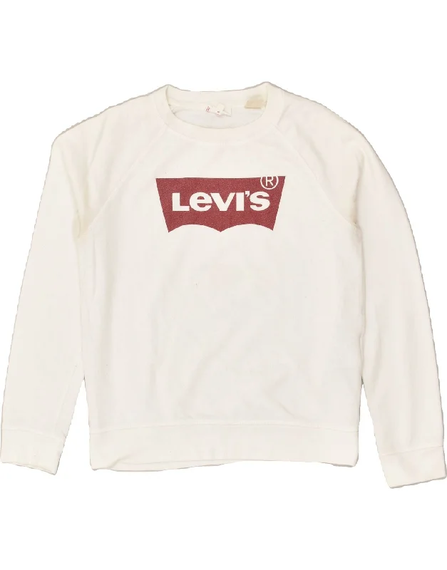 LEVI'S Womens Graphic Sweatshirt Jumper Small White Cotton Hoodie with Longline Fit Extended Stylish