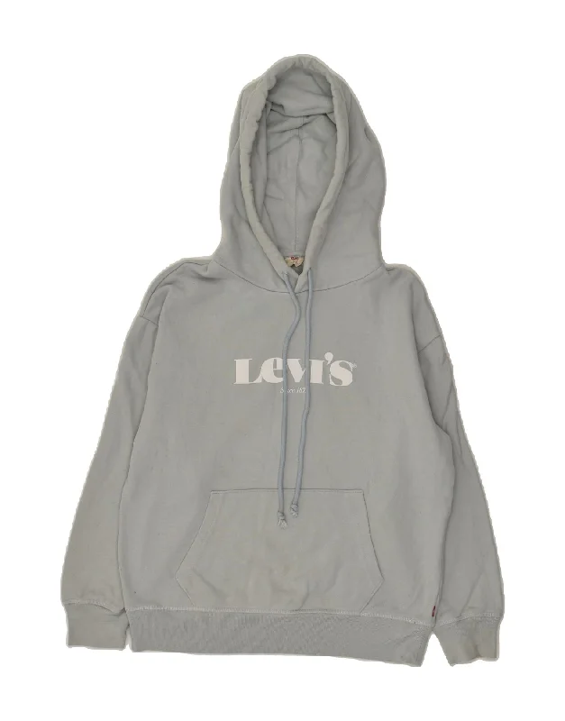 LEVI'S Womens Oversized Graphic Hoodie Jumper UK 6 XS Grey Cotton Hoodie with Strings Custom Fit Adjustable