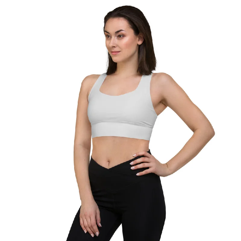 Light Grey Longline Sports Bra, Best Longline Sports Bra For Women-Made in USA/EU/MX (US Size: XS-3XL) Elegant Lace Bralette