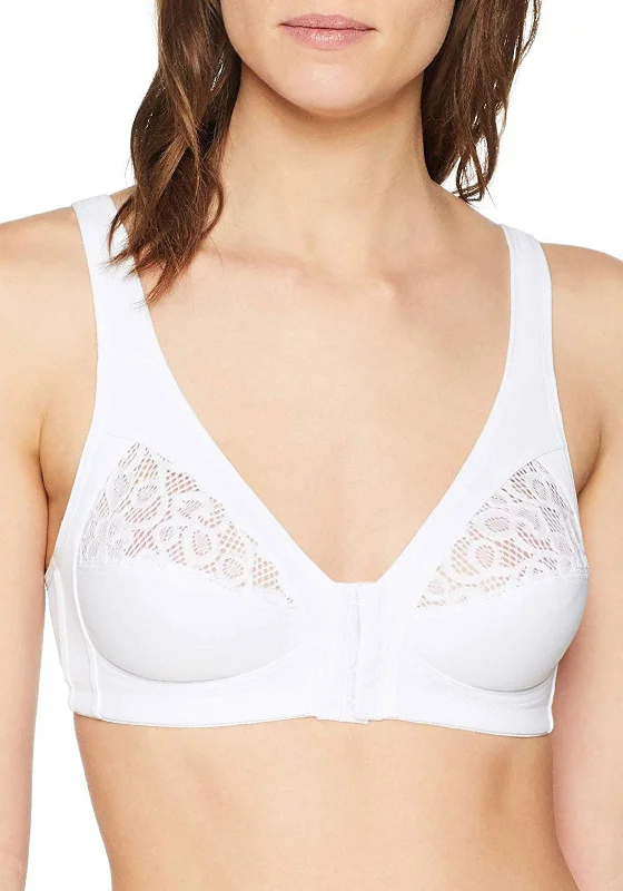 Naturana Non-Padded Front Fastening Bra, White Sports Support Bra