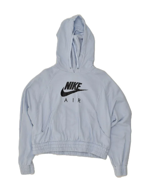 NIKE Womens Crop Graphic Hoodie Jumper UK 12 Medium Blue Cotton Hoodie with Hem Contrast Bold Stylish