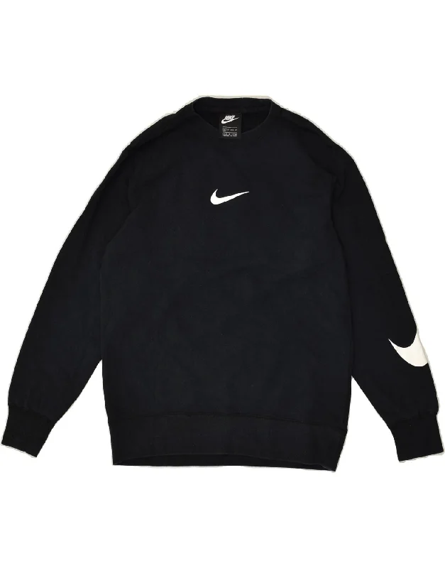 NIKE Womens Graphic Sweatshirt Jumper UK 6 XS Black Cotton Graphic Hoodie Design Print