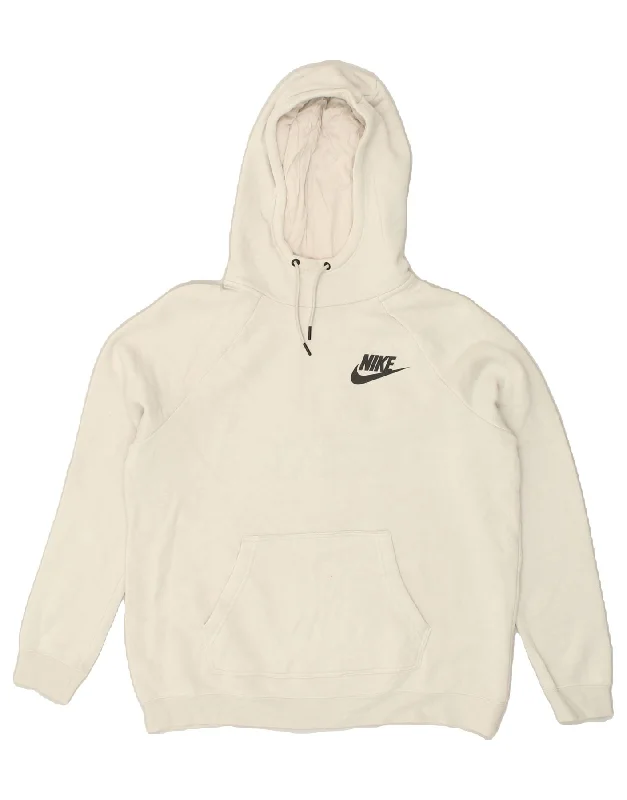 NIKE Womens Hoodie Jumper UK 16 Large Off White Cotton Hoodie with Gradient Ombre Colorful