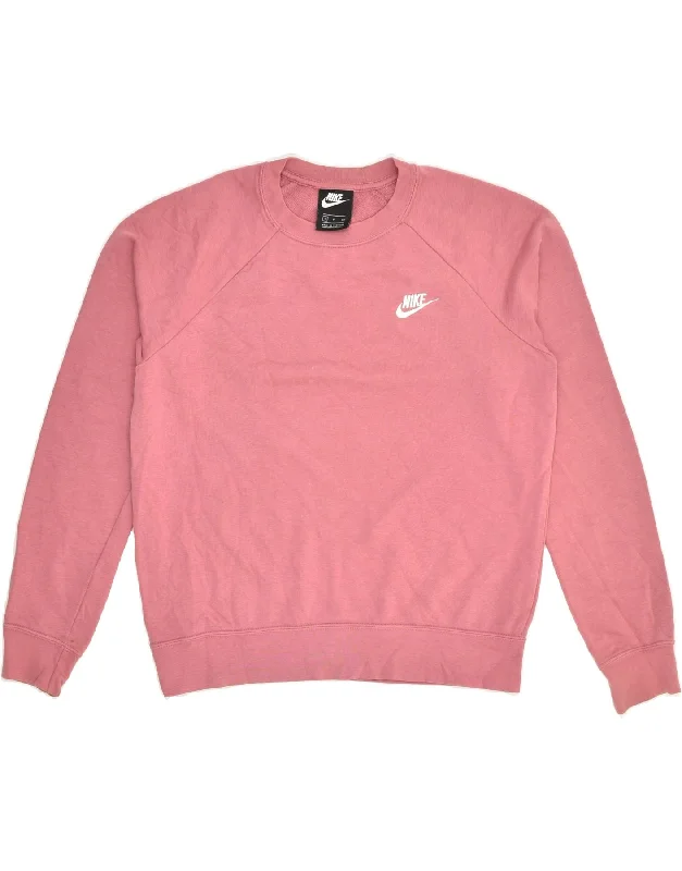 NIKE Womens Sweatshirt Jumper UK 8 Small Pink Cotton Hoodie with Pastel Soft Subtle