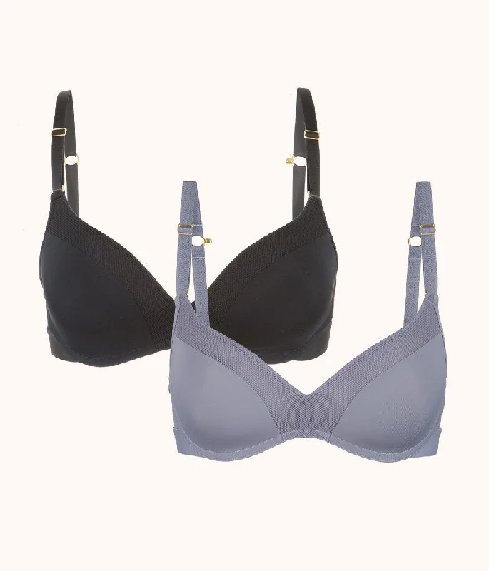 No-Wire Push-Up Bra Bundle: Jet Black/Smoke Lace Back Bra