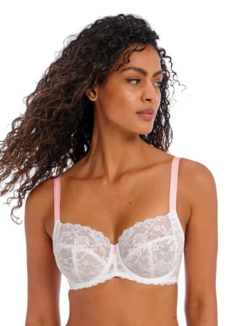 Offbeat AA5451 Uw Side Support Bra - White Lacy Underwire Bra