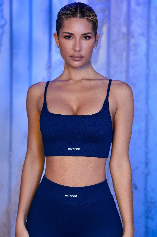 Strappy Sports Bra in Navy Minimalist Wireless Bra