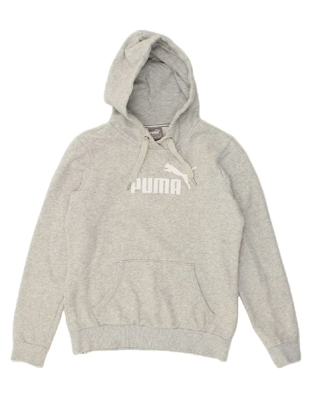 PUMA Womens Graphic Hoodie Jumper UK 10 Small  Grey Hoodie with Hem Lace Feminine Delicate