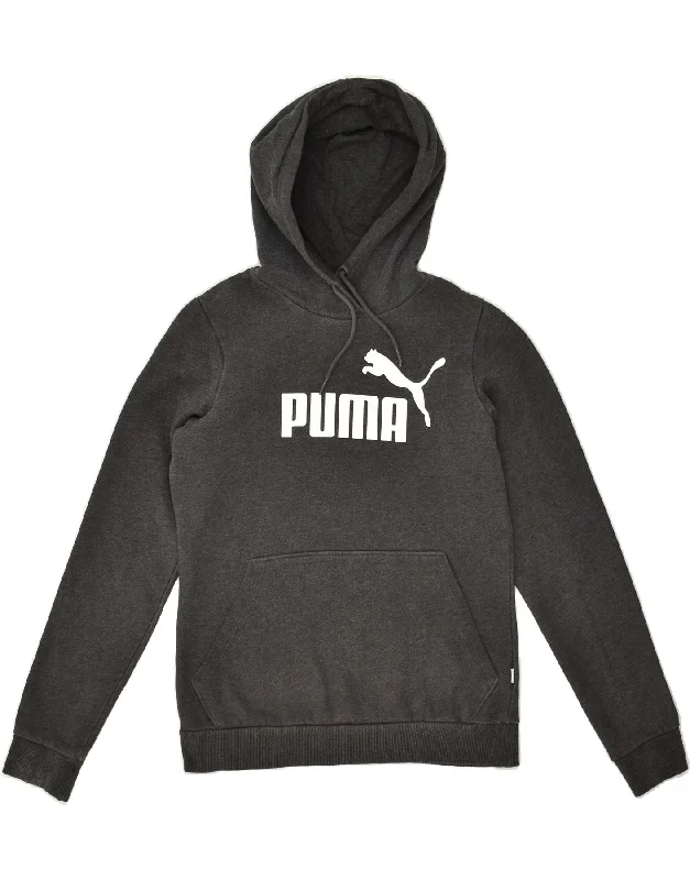 PUMA Womens Graphic Hoodie Jumper UK 10 Small  Grey Polyester Hoodie with Emblem Brand Identity