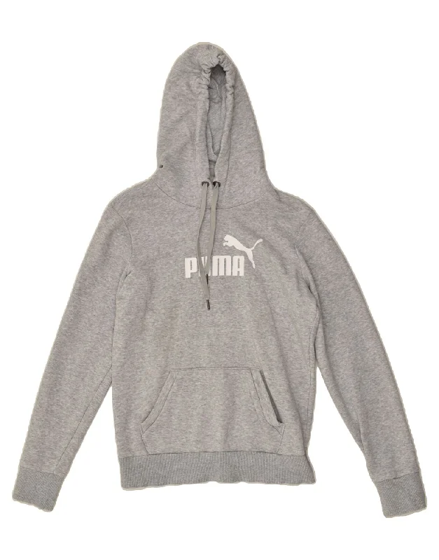 PUMA Womens Graphic Hoodie Jumper UK 10 Small Grey Hoodie with Button Classic Timeless