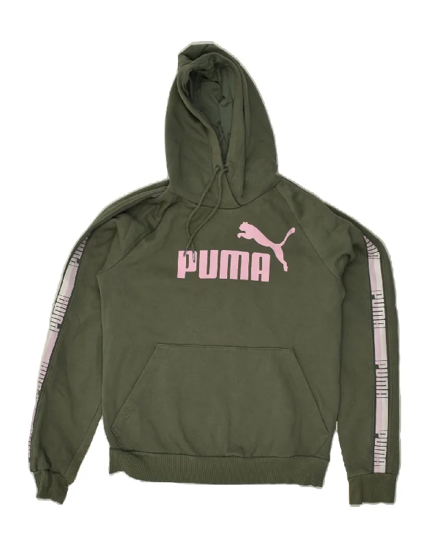 PUMA Womens Graphic Hoodie Jumper UK 10 Small  Khaki Cotton Hoodie Jacket Zipper Layering